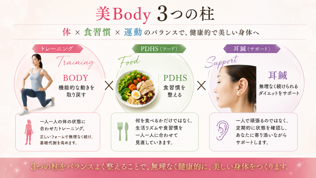 auricular-acupoint-diet-3pillarrs-of-transformation
美BODY健康的な身体への３つの軸