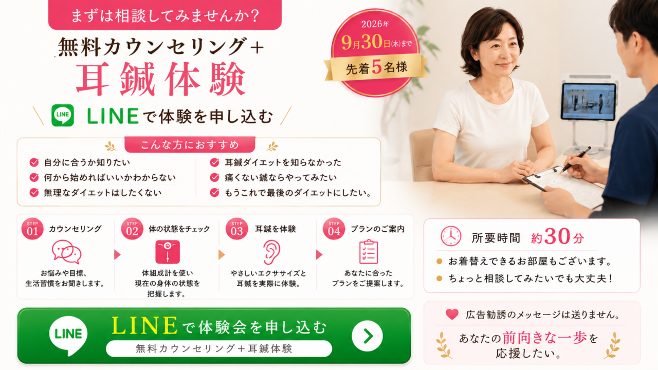 auricular-acupoint-diet-free-trial
無料カウンセリング＋耳鍼体験